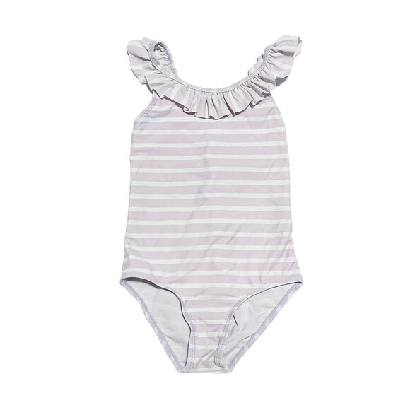 Joe Fresh Girl's Lilac Striped Ruffle One Piece Swimsuit - Picture 1 of 3